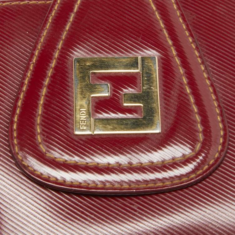 Pre Owned Fendi Red Coated Canvas Compact Flap Wallet
