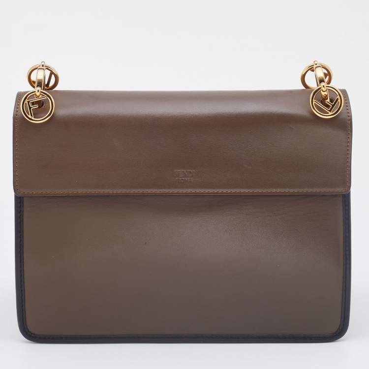 Pre Owned Fendi Brown/Black Leather Kan I F Logo Shoulder Bag