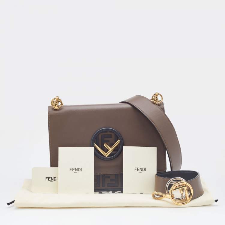 Pre Owned Fendi Brown/Black Leather Kan I F Logo Shoulder Bag