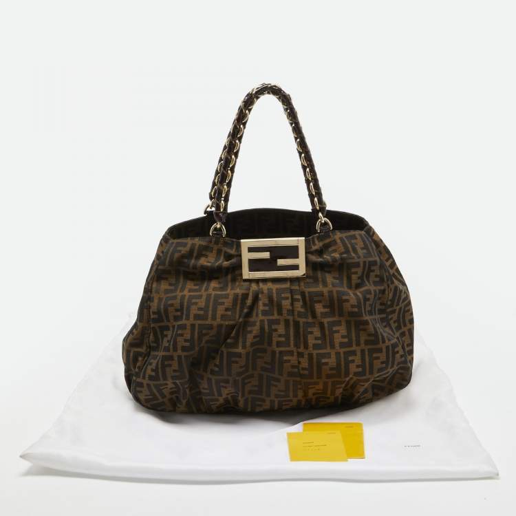 مملوكة مسبقًا Fendi Tobacco Zucca Canvas and Patent Leather Mia Bag