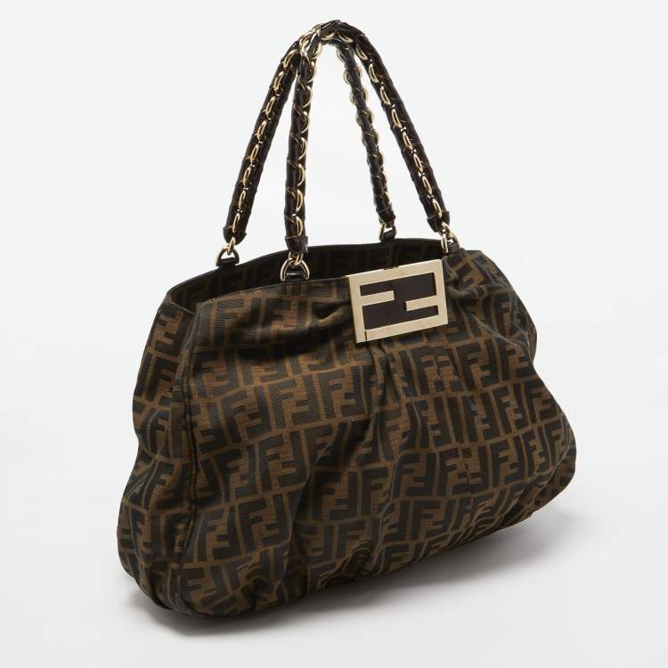 مملوكة مسبقًا Fendi Tobacco Zucca Canvas and Patent Leather Mia Bag