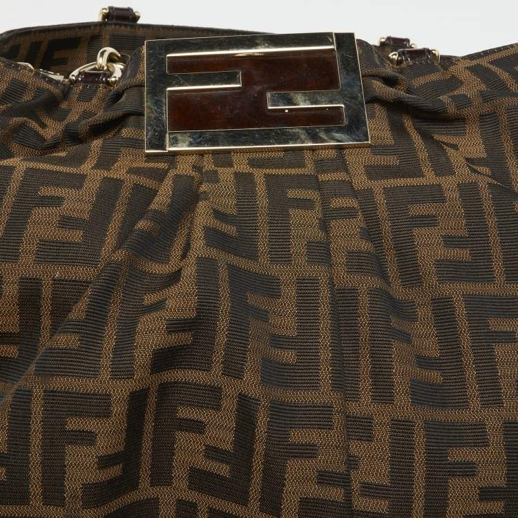 مملوكة مسبقًا Fendi Tobacco Zucca Canvas and Patent Leather Mia Bag