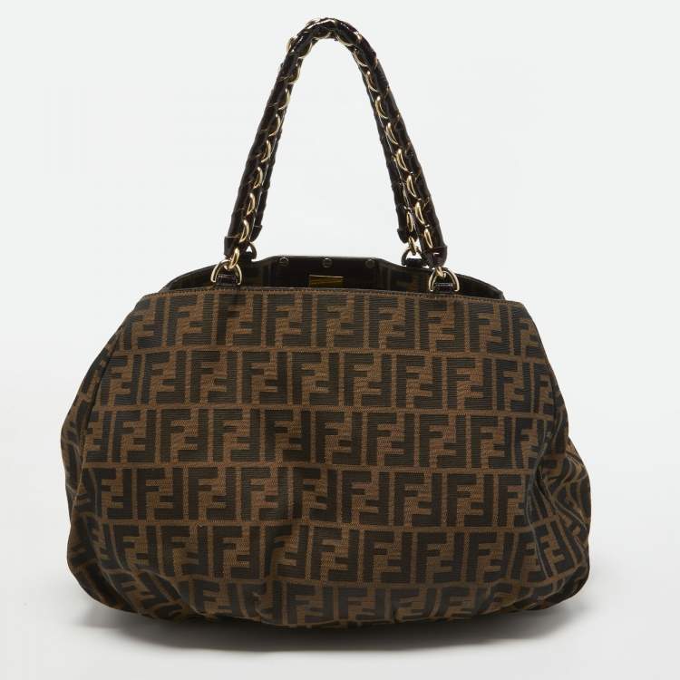 مملوكة مسبقًا Fendi Tobacco Zucca Canvas and Patent Leather Mia Bag