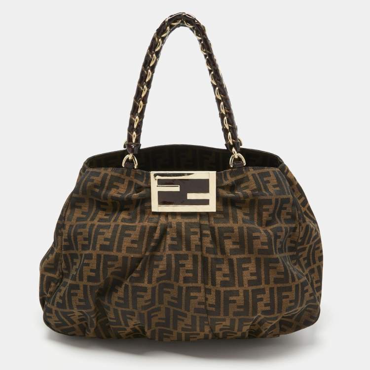 مملوكة مسبقًا Fendi Tobacco Zucca Canvas and Patent Leather Mia Bag