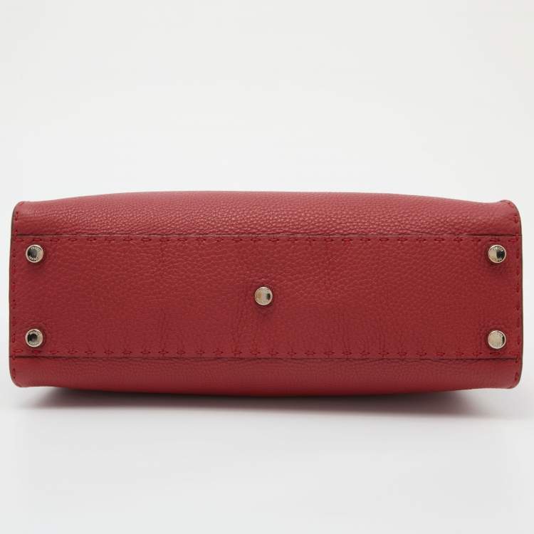 Pre Owned Fendi Red Selleria Leather Medium Peekaboo Top Handle Bag
