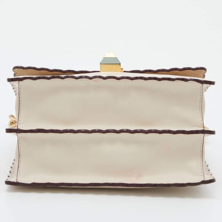 Pre Owned Fendi Beige Leather Small Scalloped Kan I Shoulder Bag
