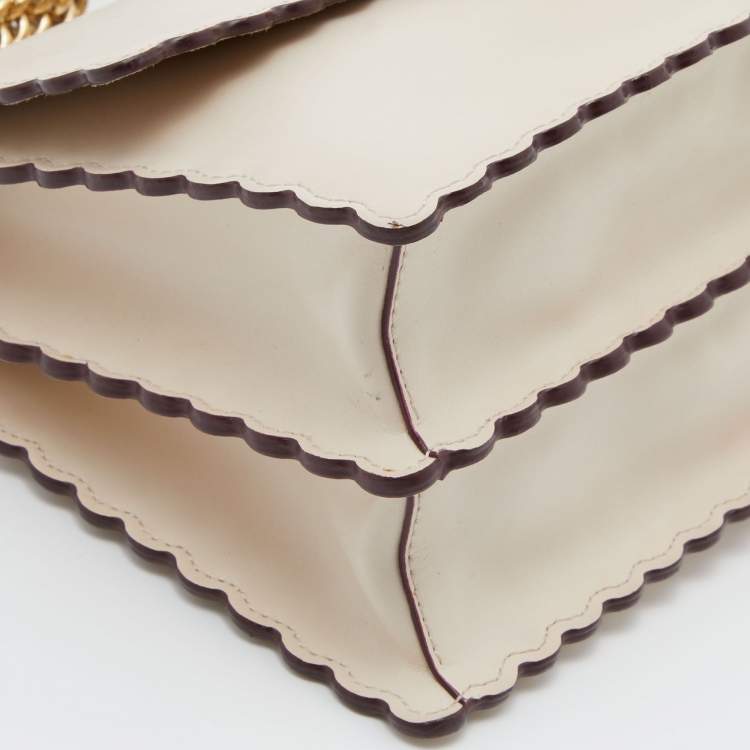 Pre Owned Fendi Beige Leather Small Scalloped Kan I Shoulder Bag