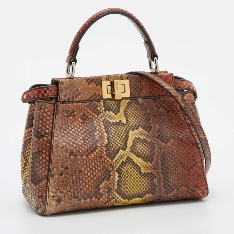 مملوكة مسبقًا Fendi Multicolor Python Mini Peekaboo Top Handle Bag