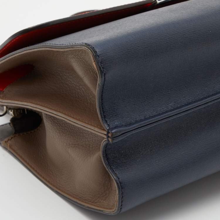 مملوكة مسبقًا Fendi Tricolor Textured Leather Small Demi Jour Top Handle Bag