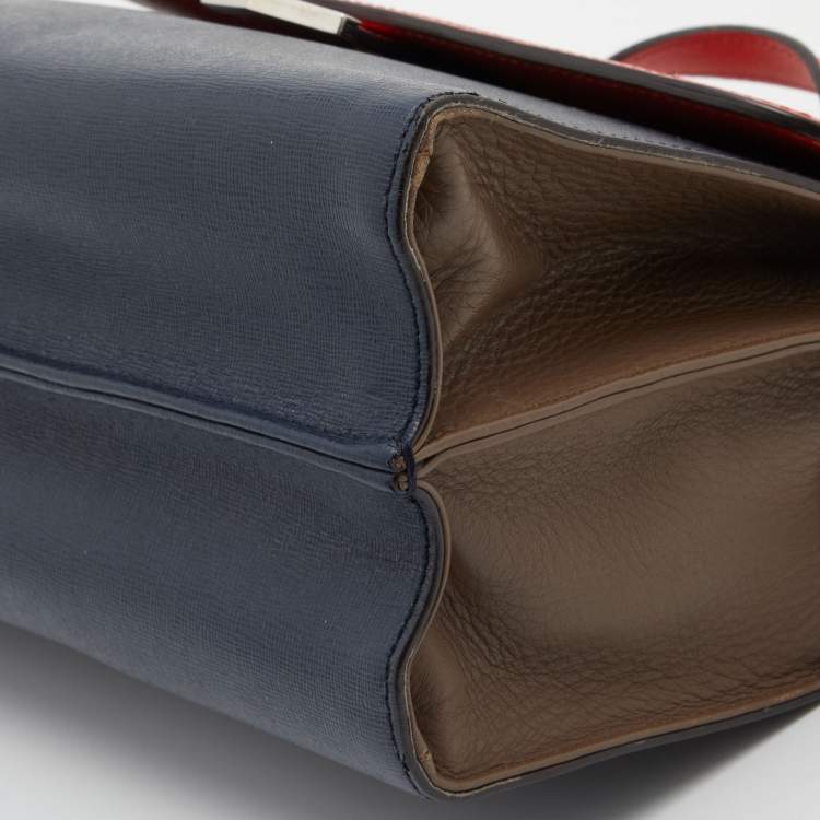 مملوكة مسبقًا Fendi Tricolor Textured Leather Small Demi Jour Top Handle Bag