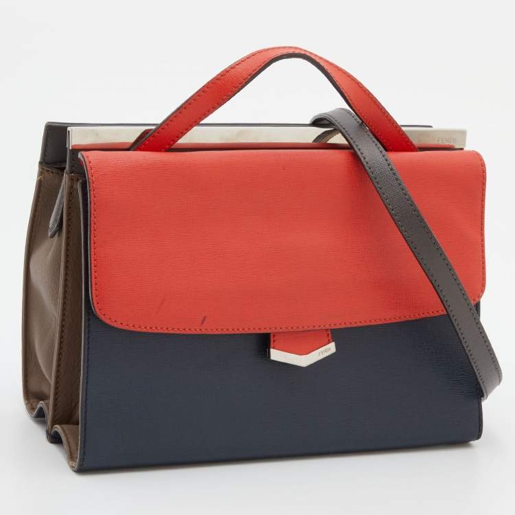 مملوكة مسبقًا Fendi Tricolor Textured Leather Small Demi Jour Top Handle Bag