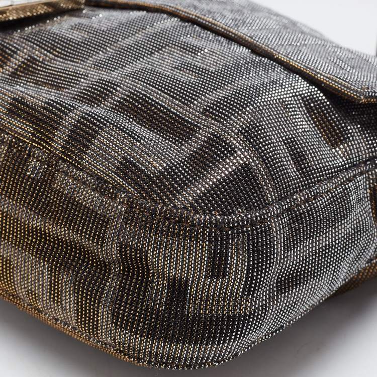 Pre Owned Fendi Silver/Gold FF Lurex Baguette Bag