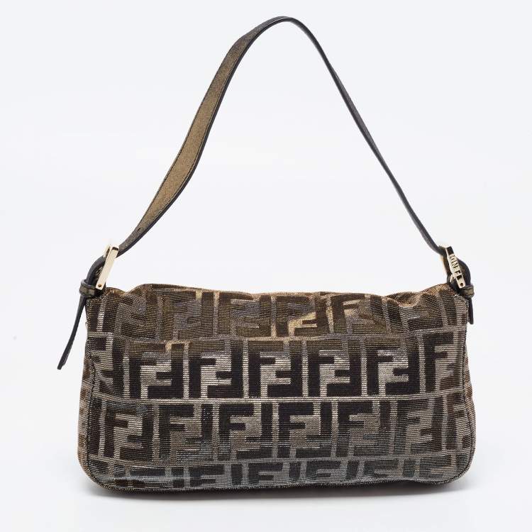 Pre Owned Fendi Silver/Gold FF Lurex Baguette Bag