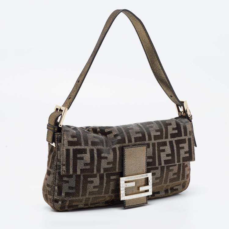 Pre Owned Fendi Silver/Gold FF Lurex Baguette Bag