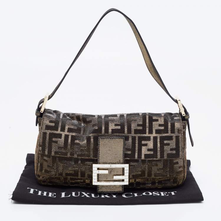 Pre Owned Fendi Silver/Gold FF Lurex Baguette Bag