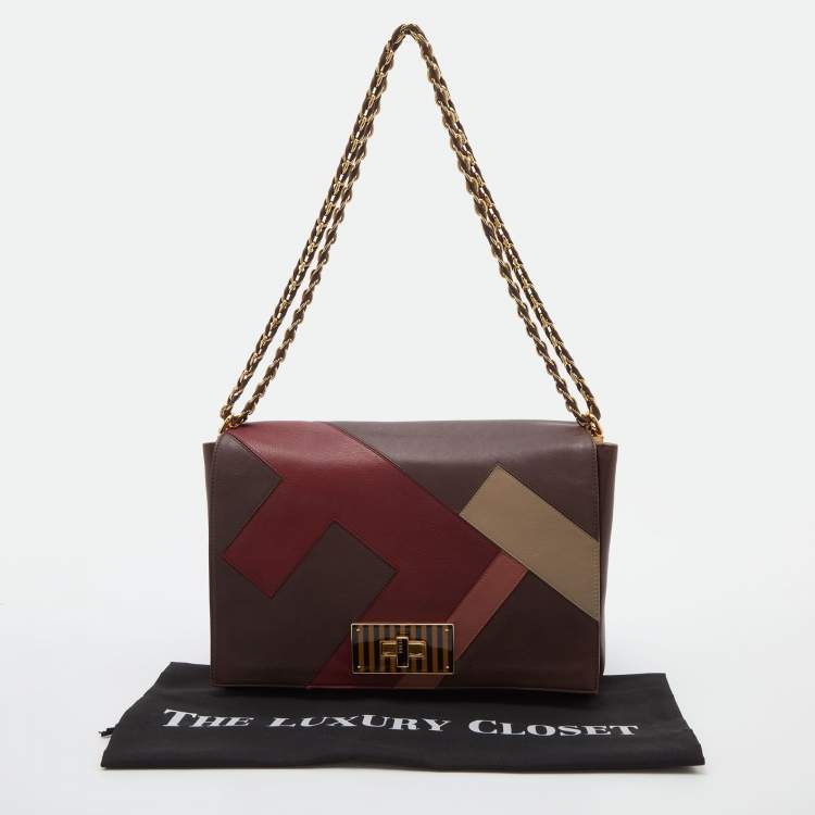 Pre Owned Fendi Multicolor Leather Claudia Chain Shoulder Bag