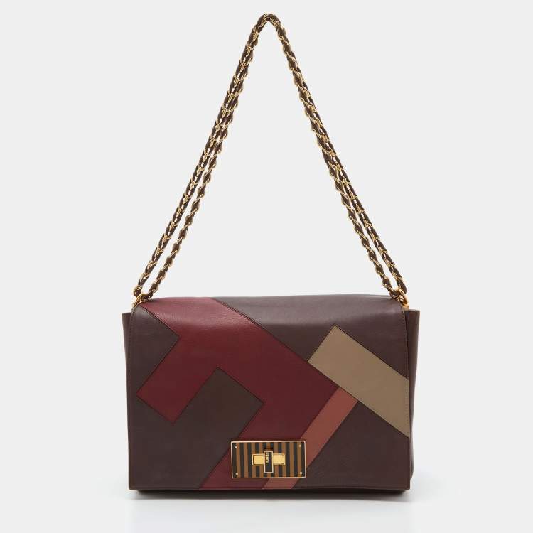 Pre Owned Fendi Multicolor Leather Claudia Chain Shoulder Bag