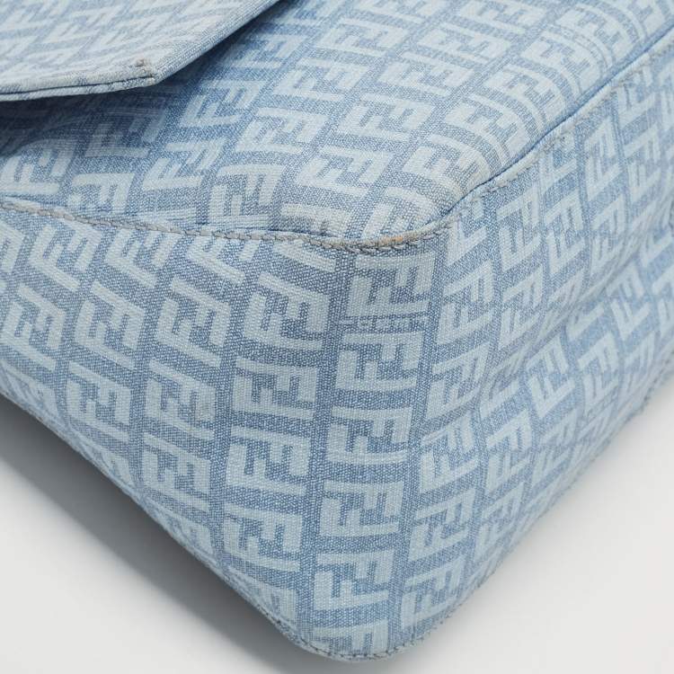 Pre Owned Fendi Blue Zucchino Canvas Big Mama Forever Shoulder Bag
