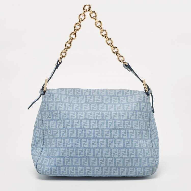 Pre Owned Fendi Blue Zucchino Canvas Big Mama Forever Shoulder Bag