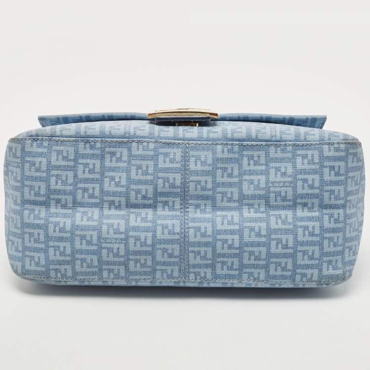 Pre Owned Fendi Blue Zucchino Canvas Big Mama Forever Shoulder Bag