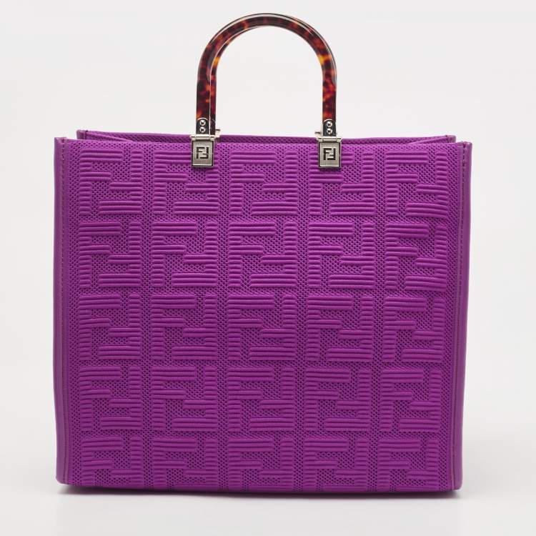 Pre Owned Fendi Fuchsia FF Fabric and Leather Medium Sunshine Tote