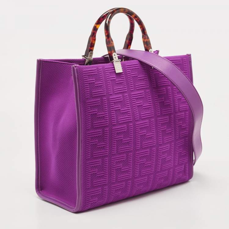 Pre Owned Fendi Fuchsia FF Fabric and Leather Medium Sunshine Tote
