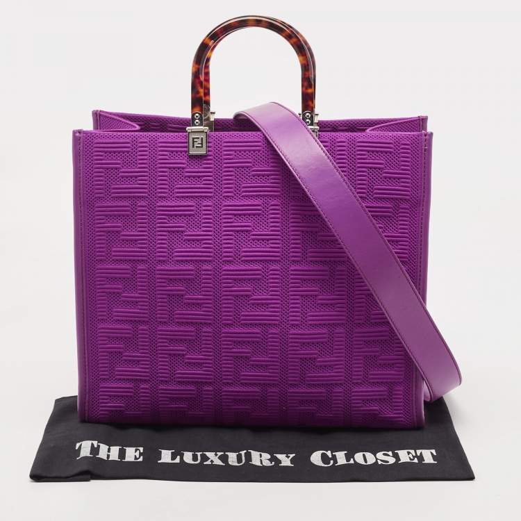 Pre Owned Fendi Fuchsia FF Fabric and Leather Medium Sunshine Tote