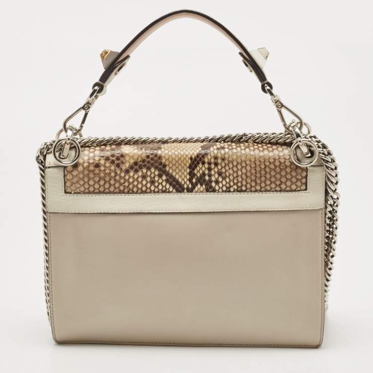 Pre Owned Fendi Multicolor Leather and Python Medium Kan I Top Handle Bag