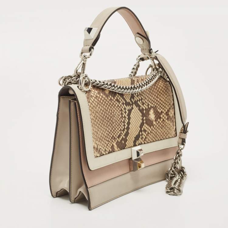 Pre Owned Fendi Multicolor Leather and Python Medium Kan I Top Handle Bag