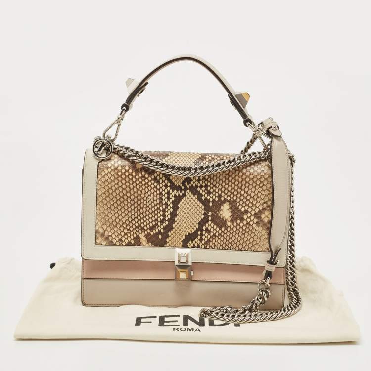 Pre Owned Fendi Multicolor Leather and Python Medium Kan I Top Handle Bag