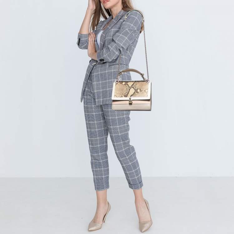 Pre Owned Fendi Multicolor Leather and Python Medium Kan I Top Handle Bag