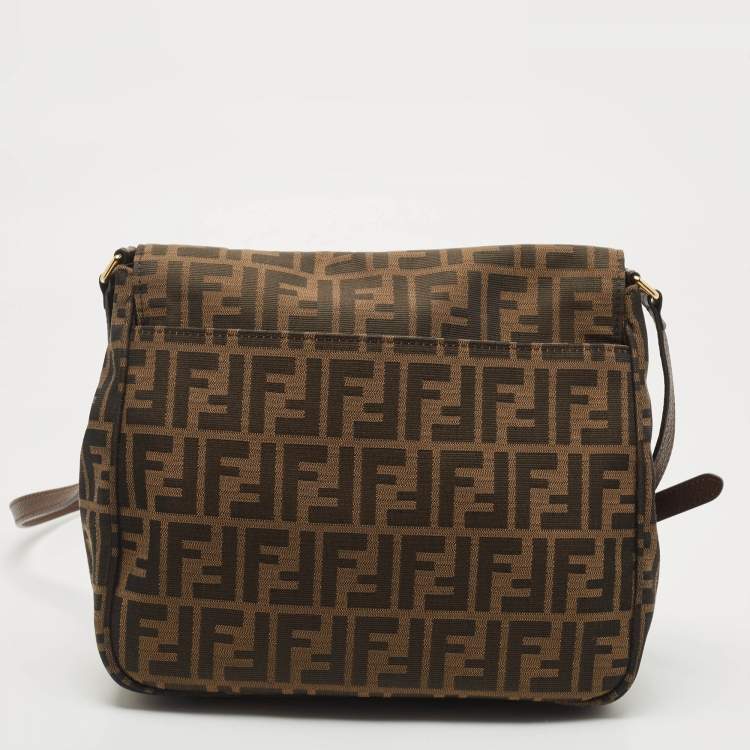 Pre Owned Fendi Tobacco Zucca Canvas Flap Crossbody Bag