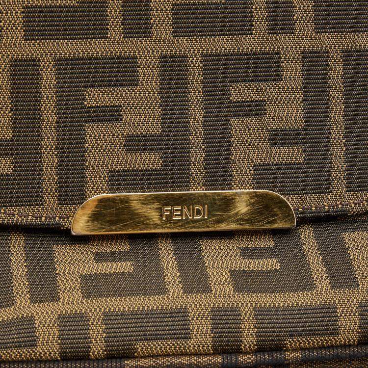 Pre Owned Fendi Tobacco Zucca Canvas Flap Crossbody Bag