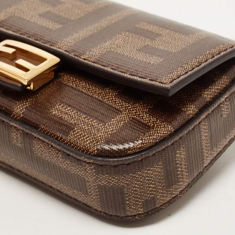 Pre Owned Fendi Tobacco Zucca Coated Canvas Nano Baguette Charm Bag