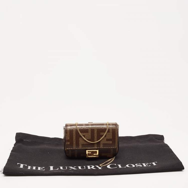 Pre Owned Fendi Tobacco Zucca Coated Canvas Nano Baguette Charm Bag