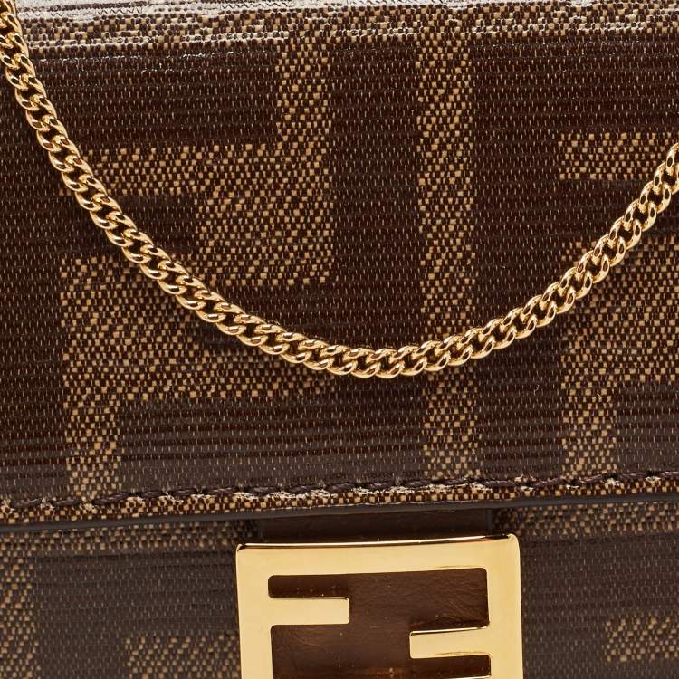 Pre Owned Fendi Tobacco Zucca Coated Canvas Nano Baguette Charm Bag