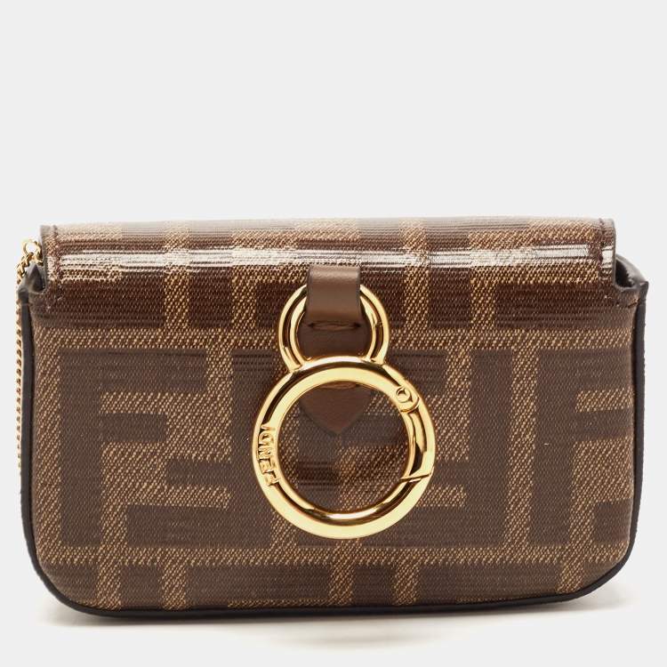Pre Owned Fendi Tobacco Zucca Coated Canvas Nano Baguette Charm Bag