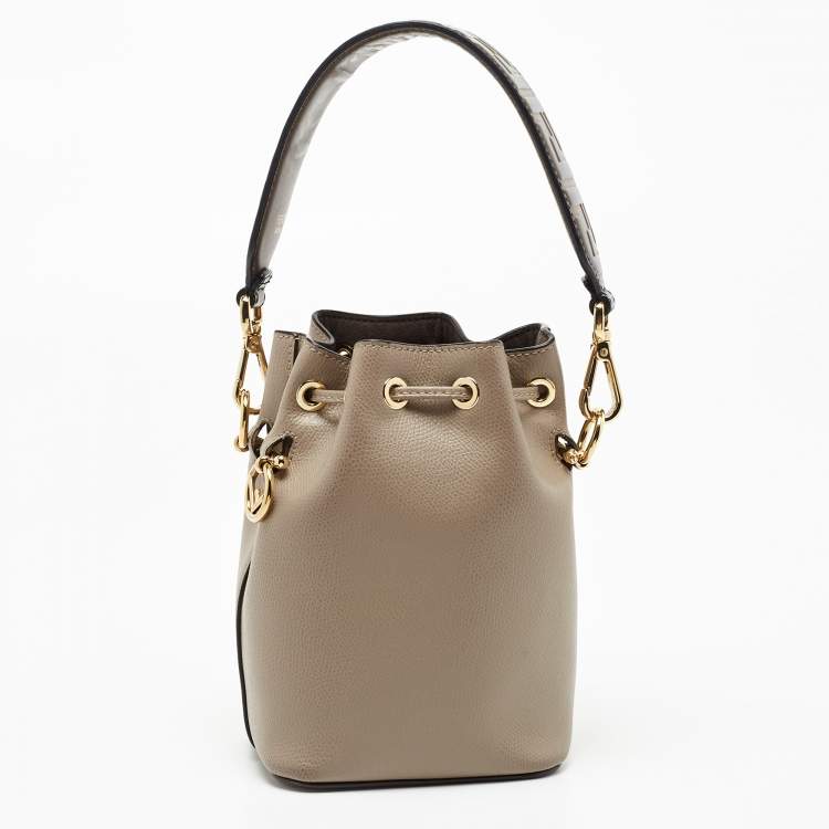 Pre Owned Fendi Grey Leather Mini Mon Tresor Drawstring Bucket Bag