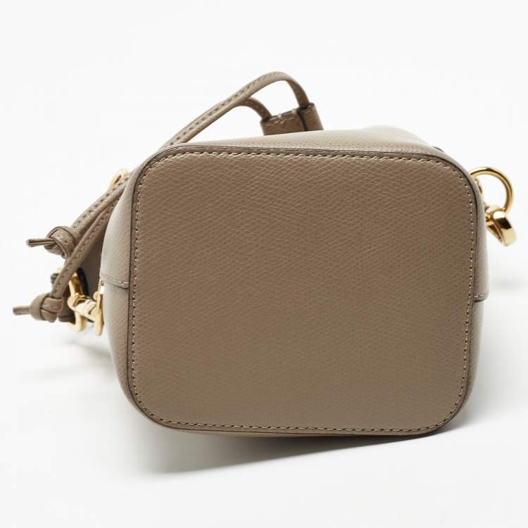 Pre Owned Fendi Grey Leather Mini Mon Tresor Drawstring Bucket Bag