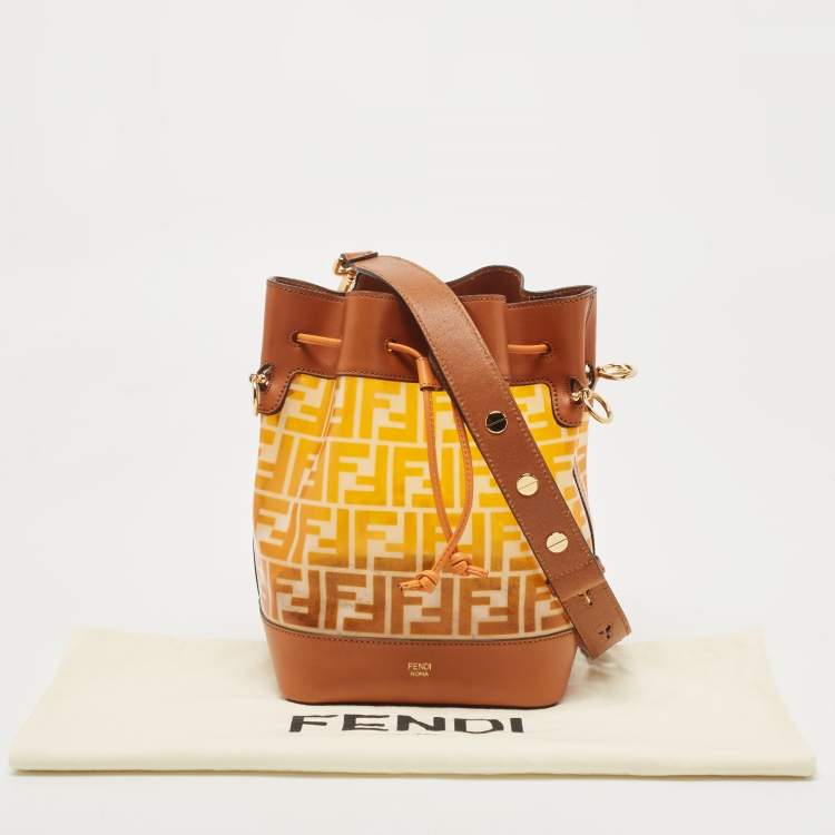 Pre Owned Fendi Orange/Brown Zucca PVC and Leather Mon Tresor Bucket Bag