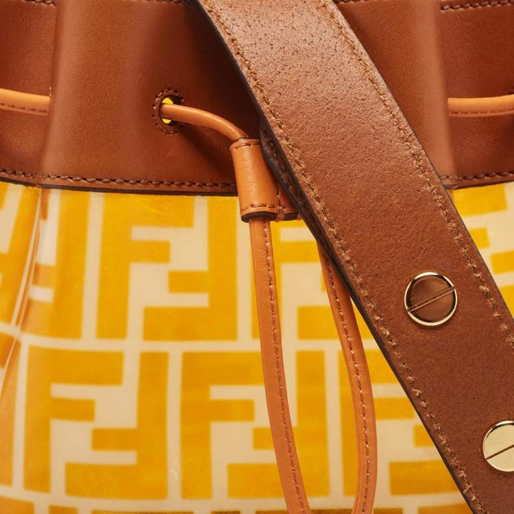 Pre Owned Fendi Orange/Brown Zucca PVC and Leather Mon Tresor Bucket Bag