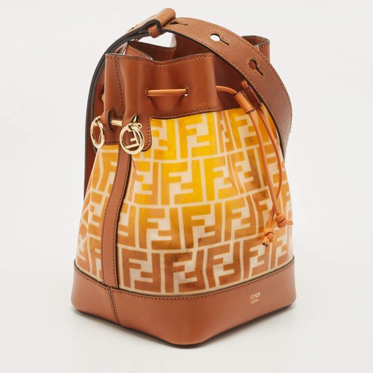 Pre Owned Fendi Orange/Brown Zucca PVC and Leather Mon Tresor Bucket Bag