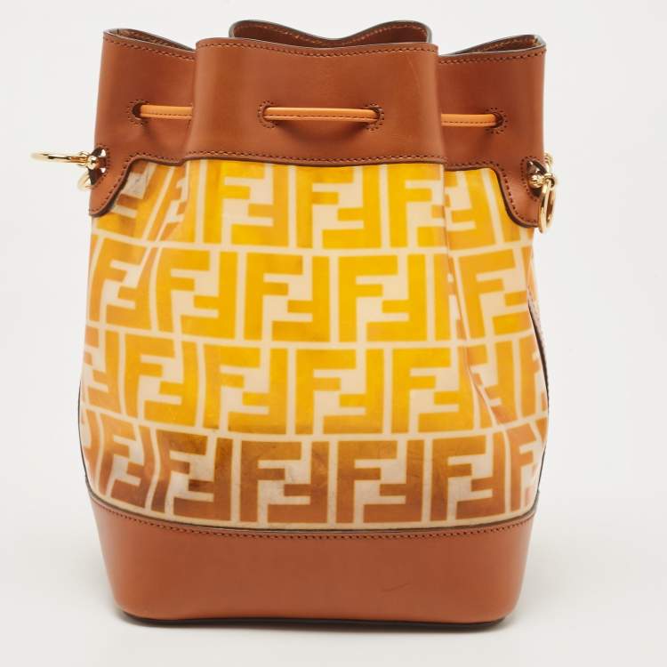 Pre Owned Fendi Orange/Brown Zucca PVC and Leather Mon Tresor Bucket Bag