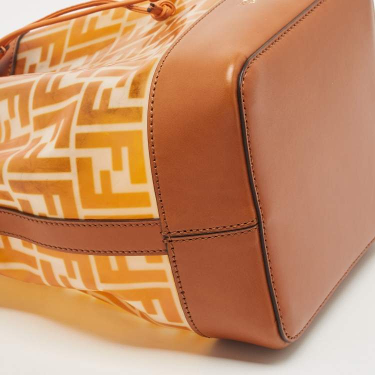 Pre Owned Fendi Orange/Brown Zucca PVC and Leather Mon Tresor Bucket Bag