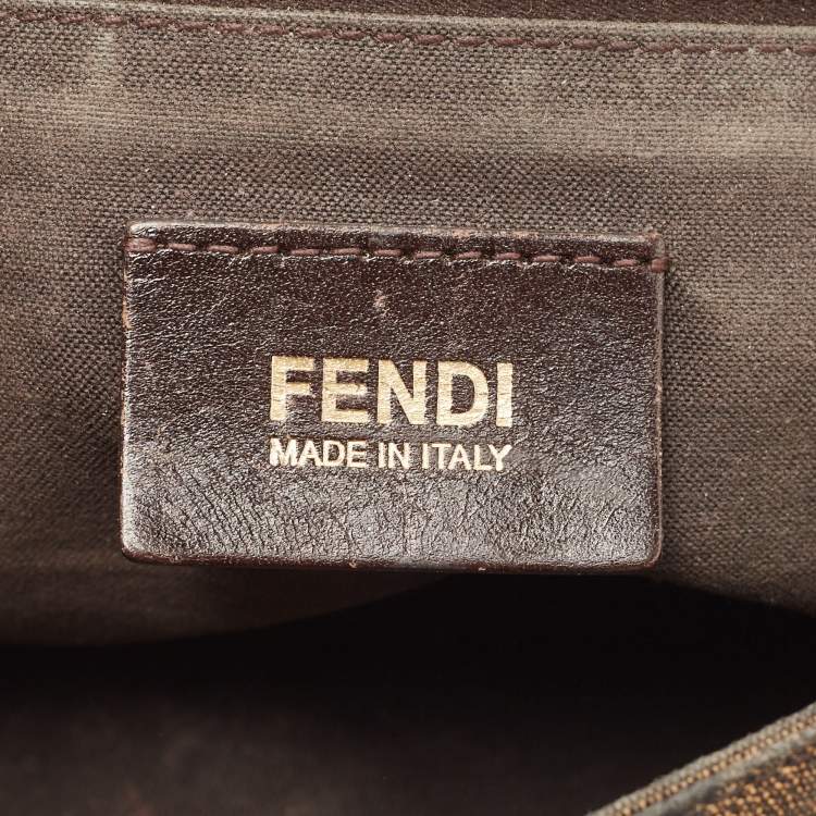 Pre Owned Fendi Tobacco Zucca Canvas and Leather Maxi Baguette Flap Shoulder Bag