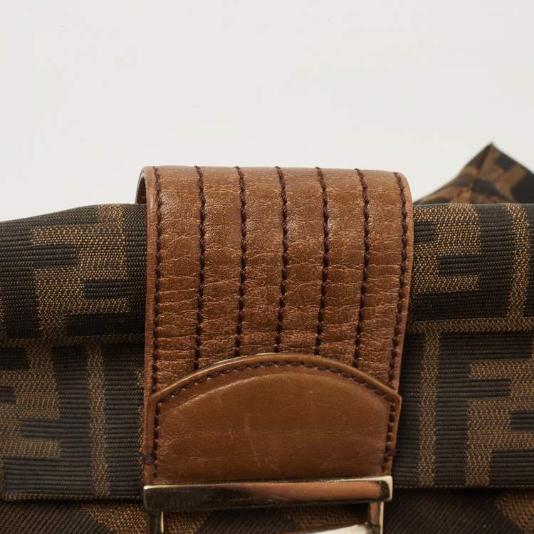 Pre Owned Fendi Tobacco Zucca Canvas and Leather Maxi Baguette Flap Shoulder Bag