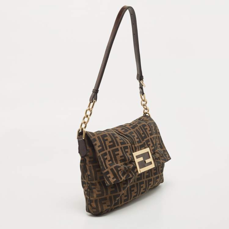 مملوكة مسبقًا Fendi Tobacco Zucca Canvas and Patent Leather Mia Flap Bag