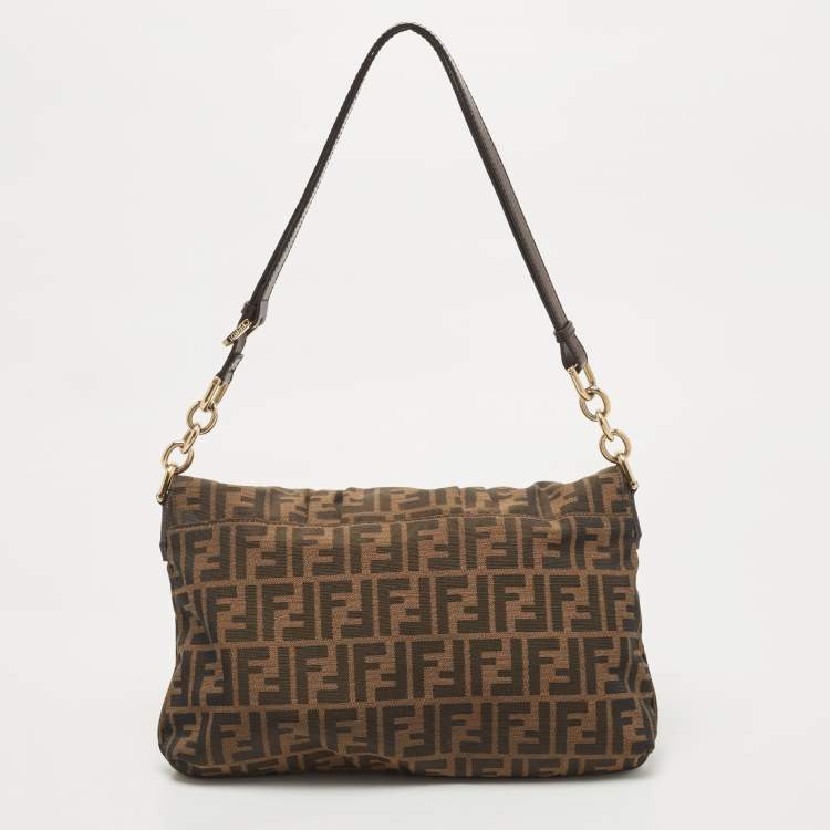 مملوكة مسبقًا Fendi Tobacco Zucca Canvas and Patent Leather Mia Flap Bag