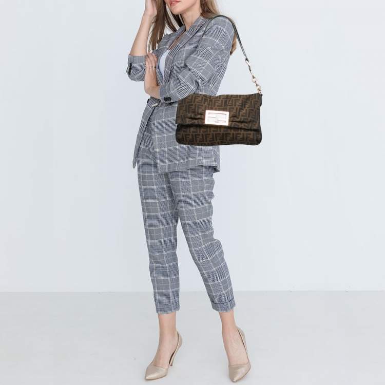 مملوكة مسبقًا Fendi Tobacco Zucca Canvas and Patent Leather Mia Flap Bag