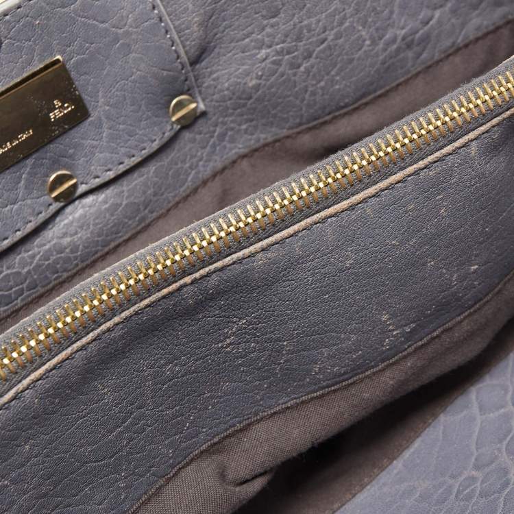 Pre Owned Fendi Light Blue Textured Leather Large Mia Hobo
